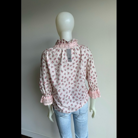 NWT ALBERTA FERETTI $498 Pink Cotton Rose Print Peasant Blouse Lace Italy D&G - Picture 3 of 10